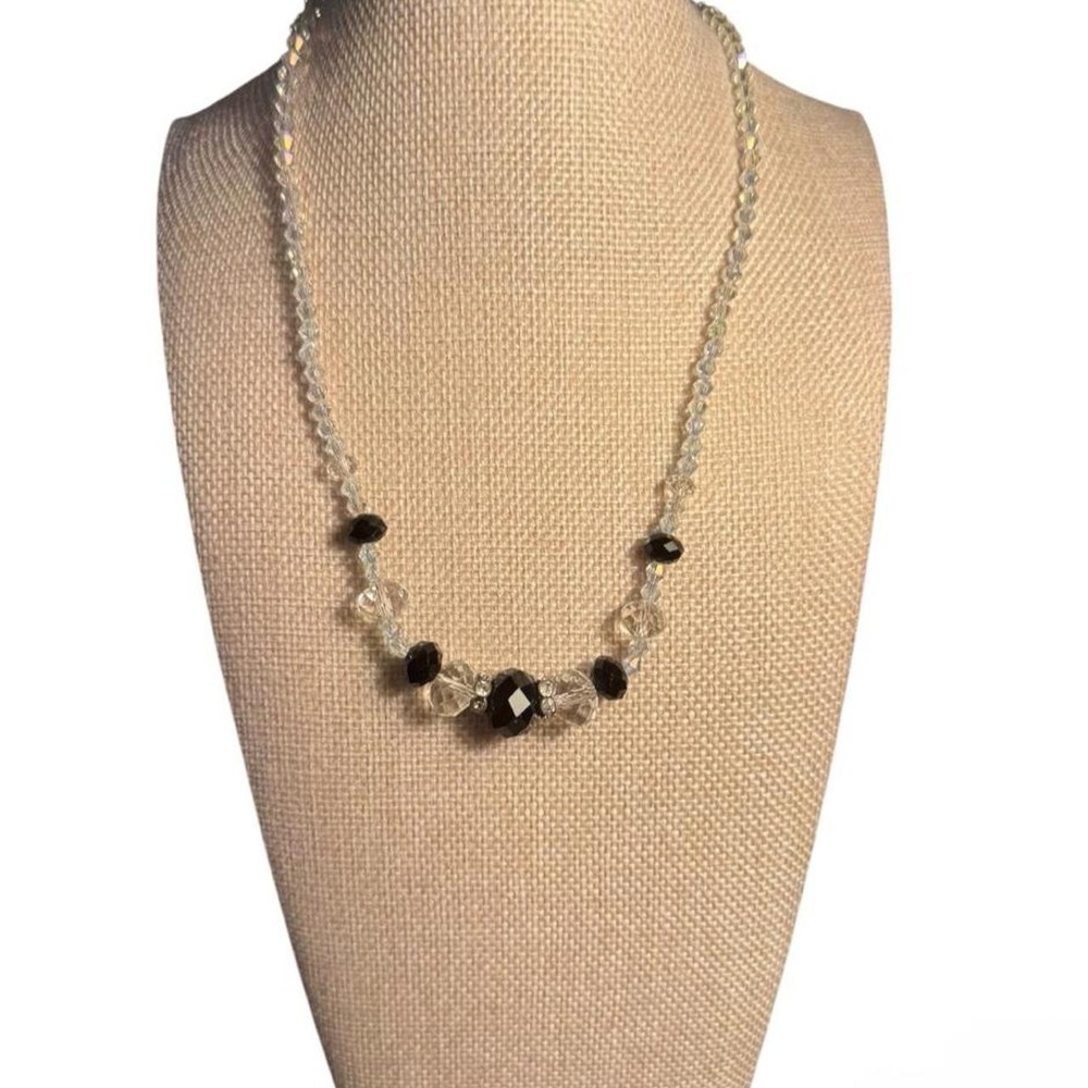 Y2K style Black and clear crystal beaded necklace with adjustable chain